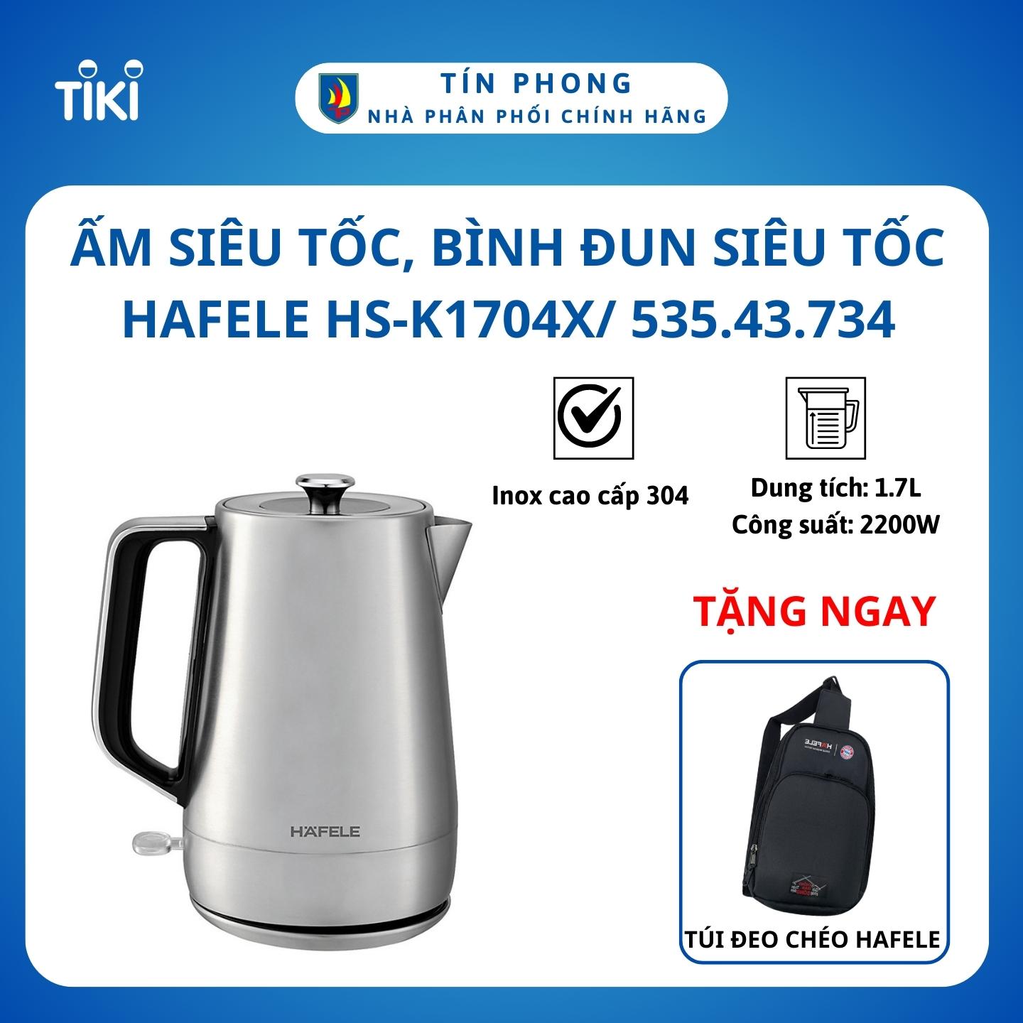 Ấm siêu tốc, bình đun siêu tốc Hafele HS-K1704X/ 535.43.734 - Dung tích 1.7 Lít - Chất liệu inox 304 cao cấp - Công suất 2200W - Hàng chính hãng
