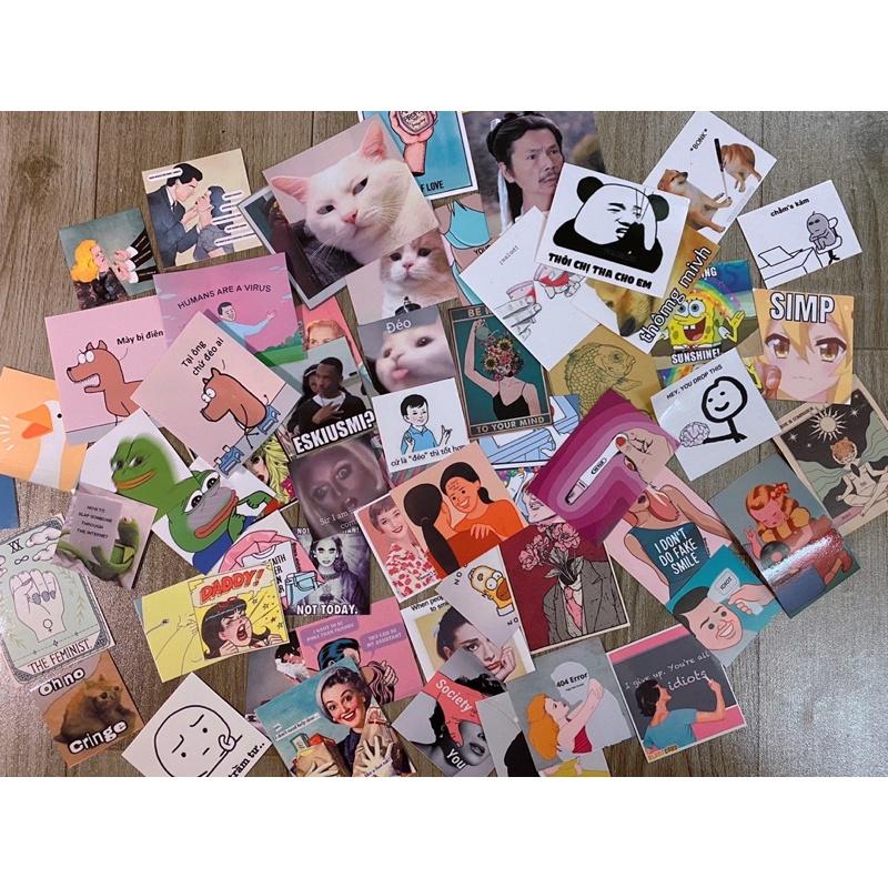 Set 50 stickers chống thấm nước meme cho nữ trang trí balo hộp bút vali laptop nón bảo hiểm ly cốc tường nhà hàng quán