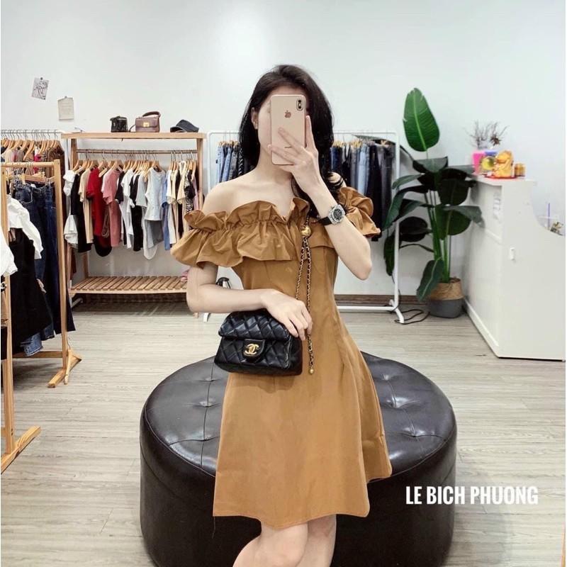Váy Trễ Vai Bèo Nâu, Đầm Nữ Dáng Suông Bèo Ngực Có Ảnh Thật Kèm Video