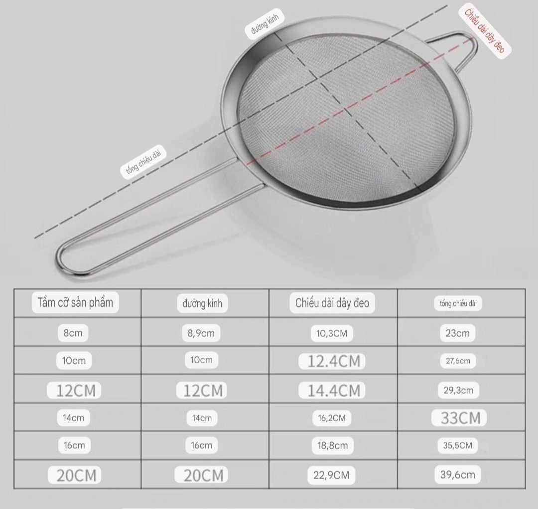Vợt Rây bột inox lọc trà cafe có tay cầm làm bánh vắt chanh inox - Dụng Cụ Lọc Bột Rây Lọc Sifter Lưới Lọc