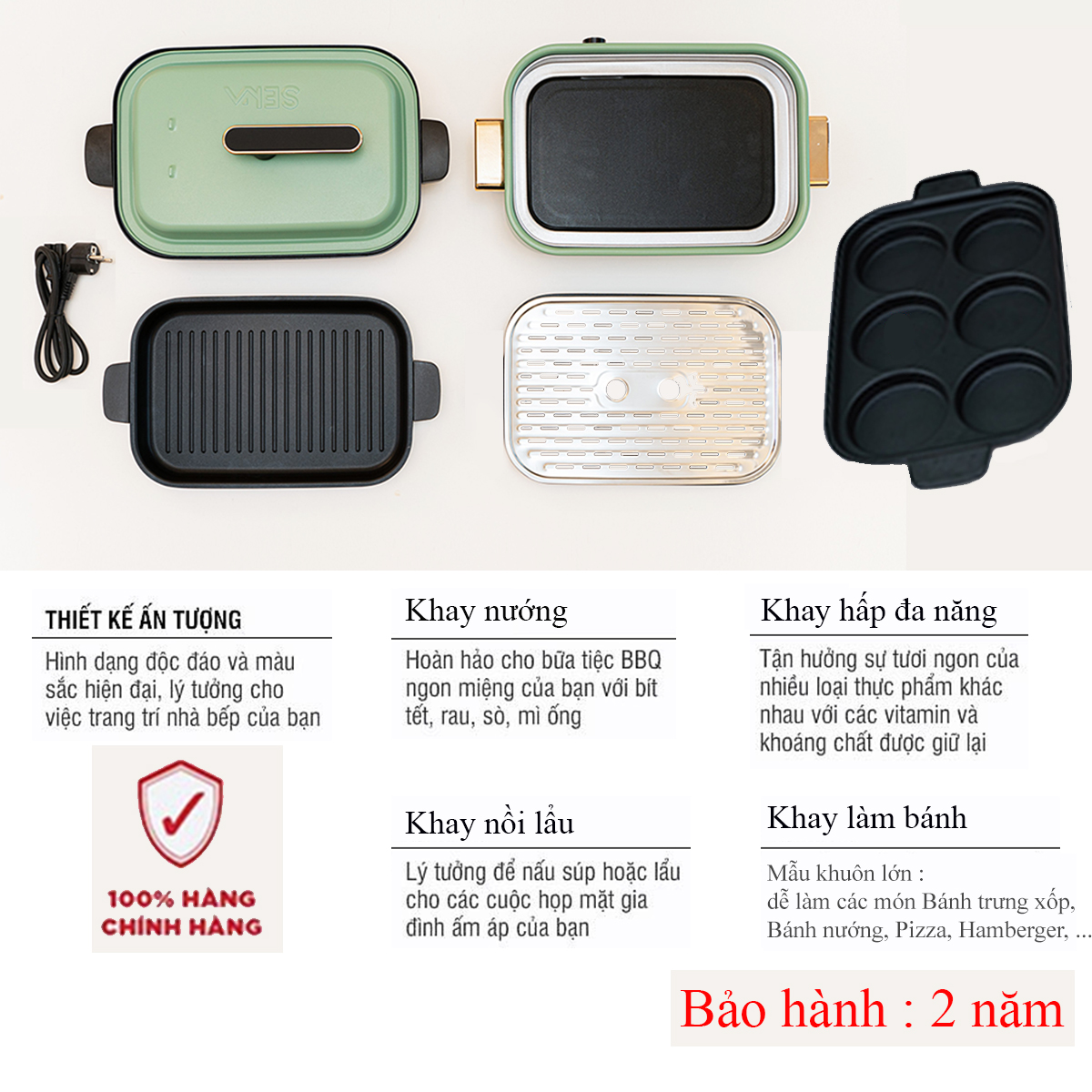 Nồi Lẩu Điện Đa Năng SEKA 1400W - Kết Hợp 4 Trong 1 - Kiểm Xoát Nhiệt Độ An Toàn, Làm Nóng Nhanh, Gia Nhiệt Đều, Lớp Phủ Chống Dính Ceramic Cao Cấp - HÀNG CHÍNH HÃNG.