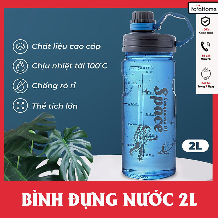Bình Nước Du Lịch Ngoài Trời Dung Tích 2L SPACE Lớn Cốc Uống Di Động Có Tay Cầm Lọc Cho Thể Dục Thể Thao