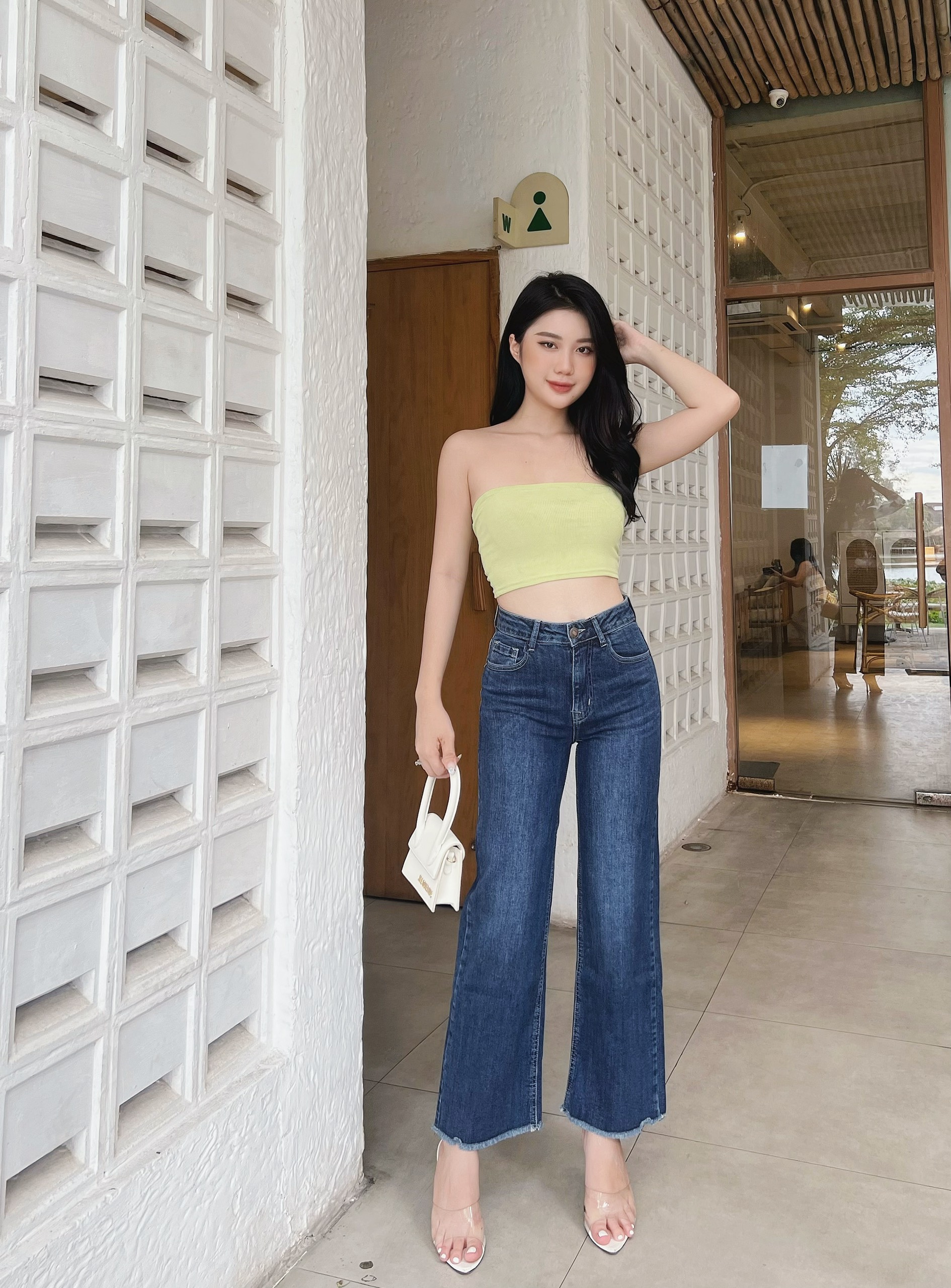 Quần suông đứng ống rộng lai tua lưng cao HQJeans thiết kê HQ97