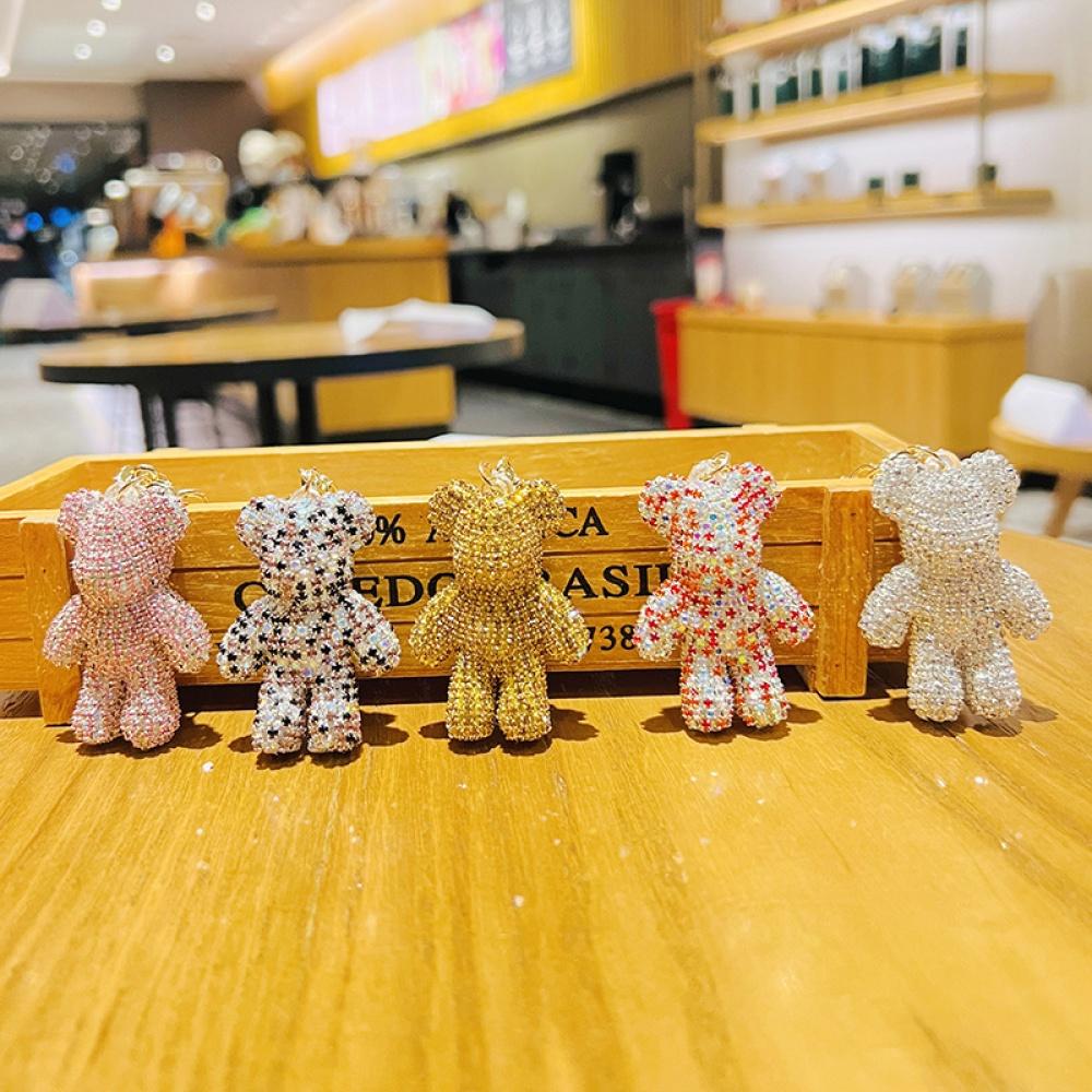 Móc khóa hot trend Bearbrick Gấu đính đá thời thượng treo xe sang chảnh, phụ kiện treo balo túi xách