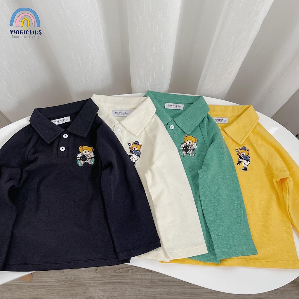 Áo polo cho bé 1 2 3 4 5 6 7 8 tuổi dài tay cổ đức Magickids thêu gấu chất thun cá sấu thoáng mát Quần áo trẻ em AO22057