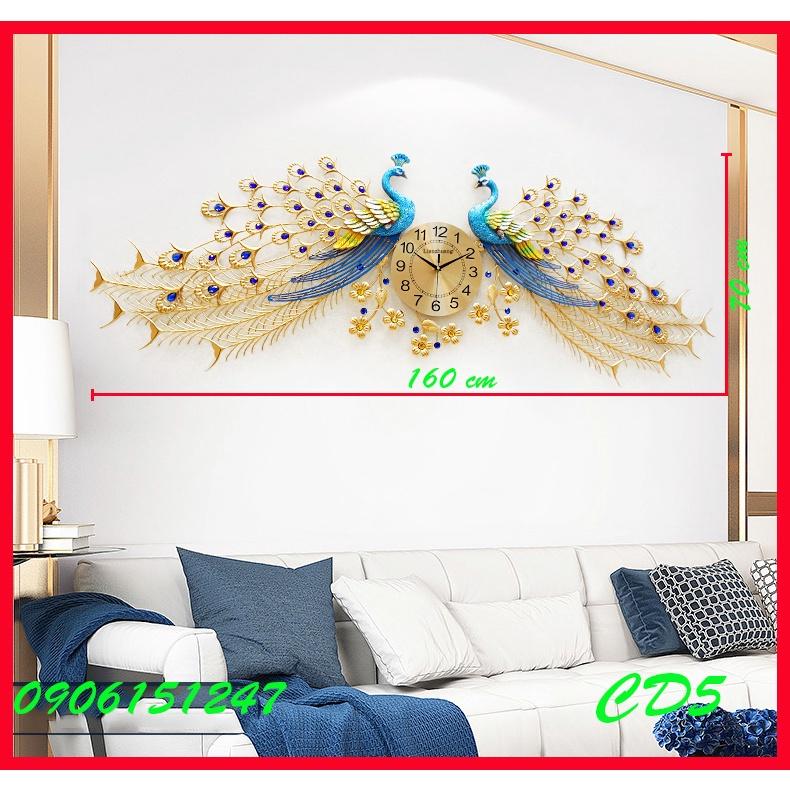 Đồng hồ treo tường trang trí decor chim công CD5 Khổng Tước vàng kích thước 160 x 70 cm