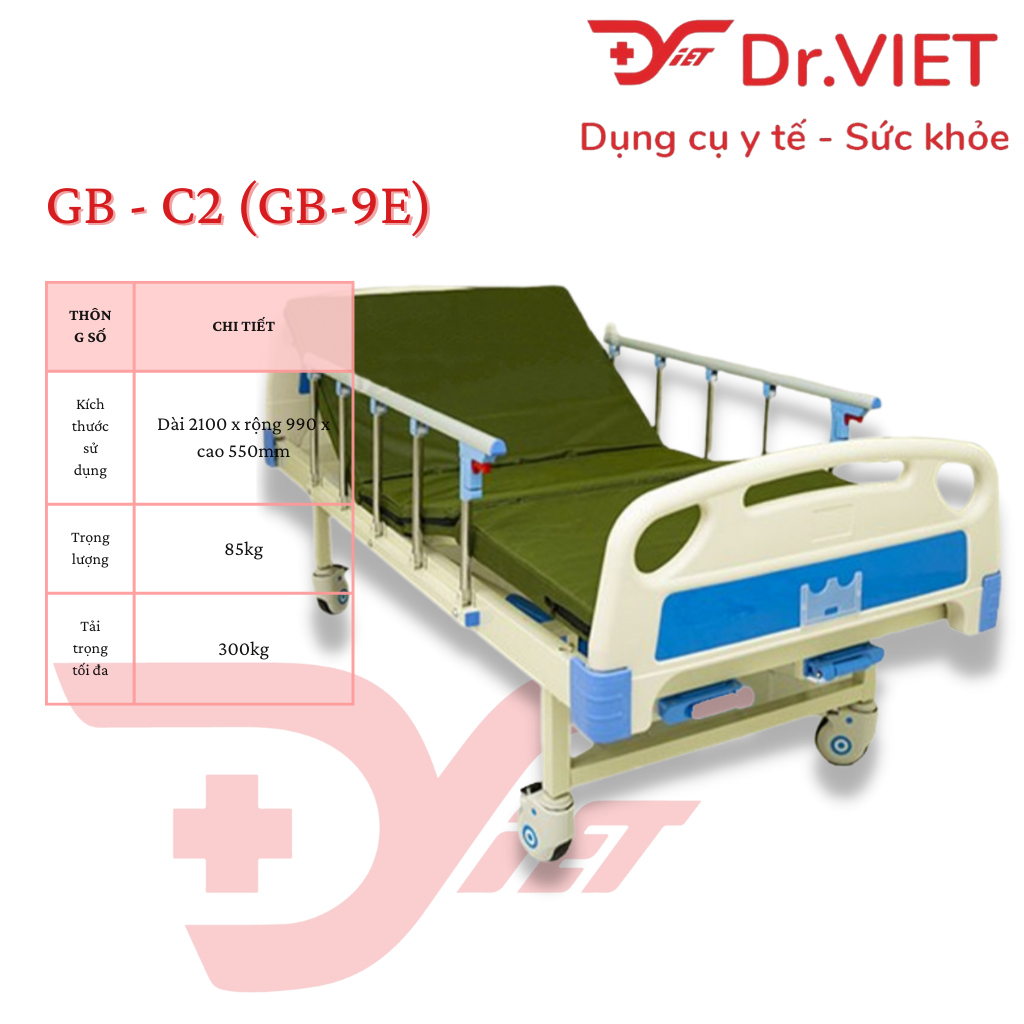 Giường bệnh 2 tay quay LUCASS GB - C2 (GB9E) - Chính hãng, thương hiệu Mỹ - Thiết kế chắc chắn, an toàn khi sử dụng