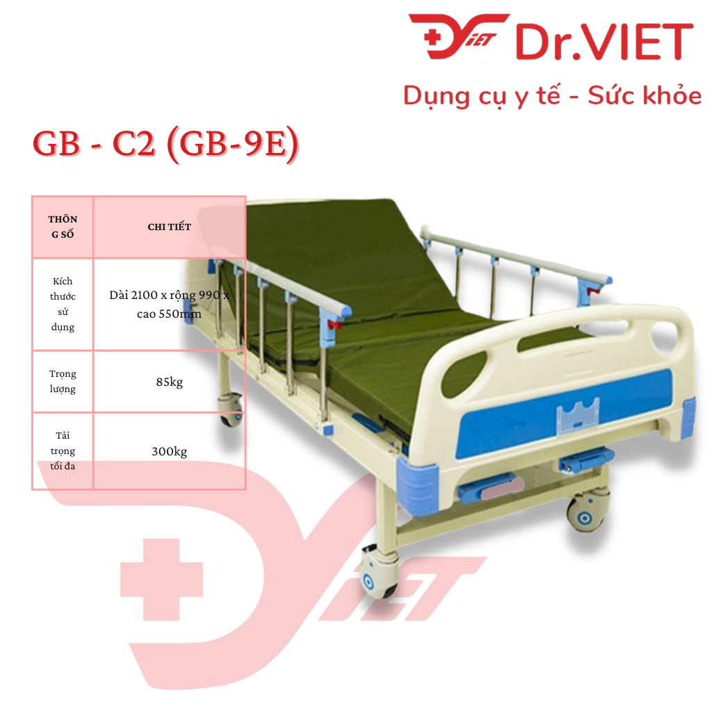Giường bệnh nhân 2 tay quay GB-C2 (GB-9E) chính hãng