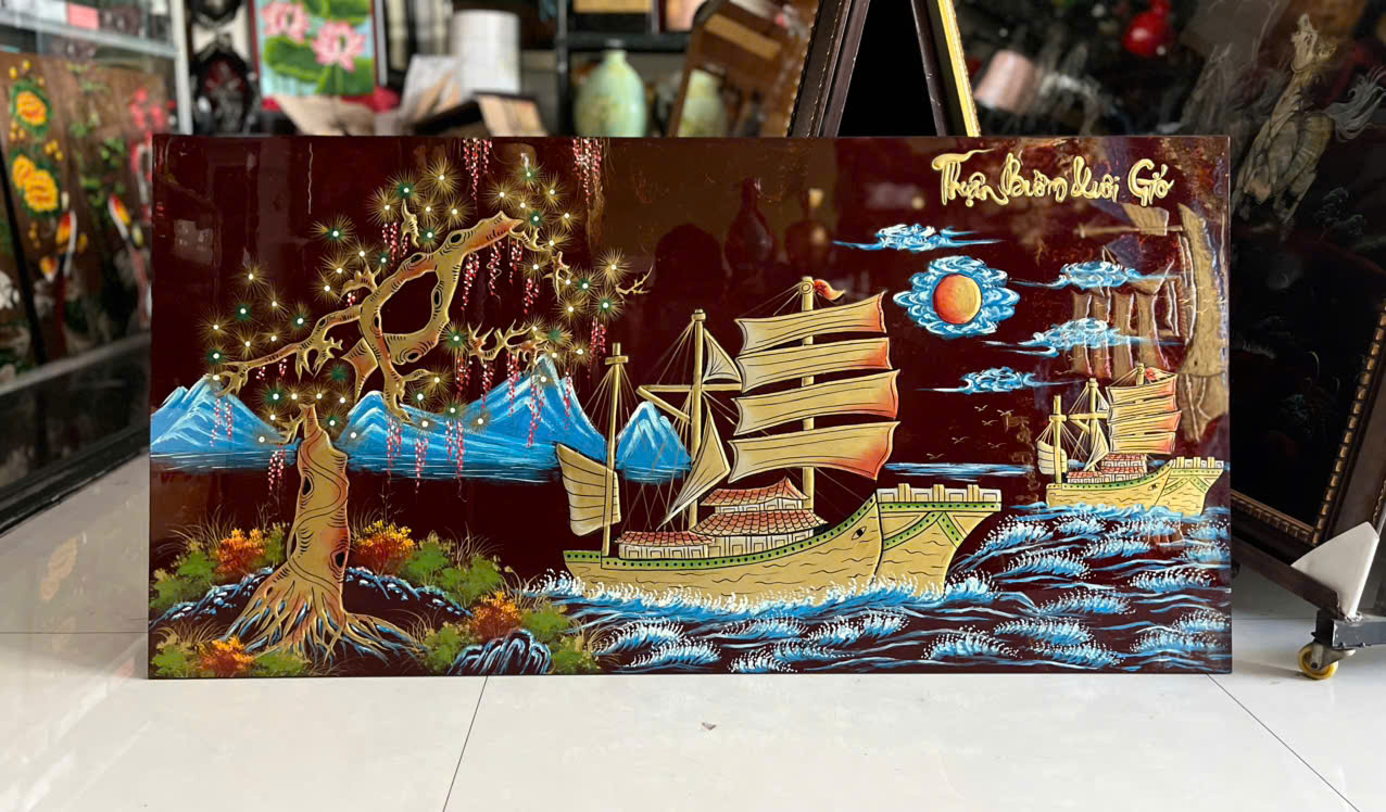 Tranh sơn mài - THUẬN BUỒM XUÔI GIÓ - Đắp nổi cao cấp - Ý nghĩa Phong Thủy
