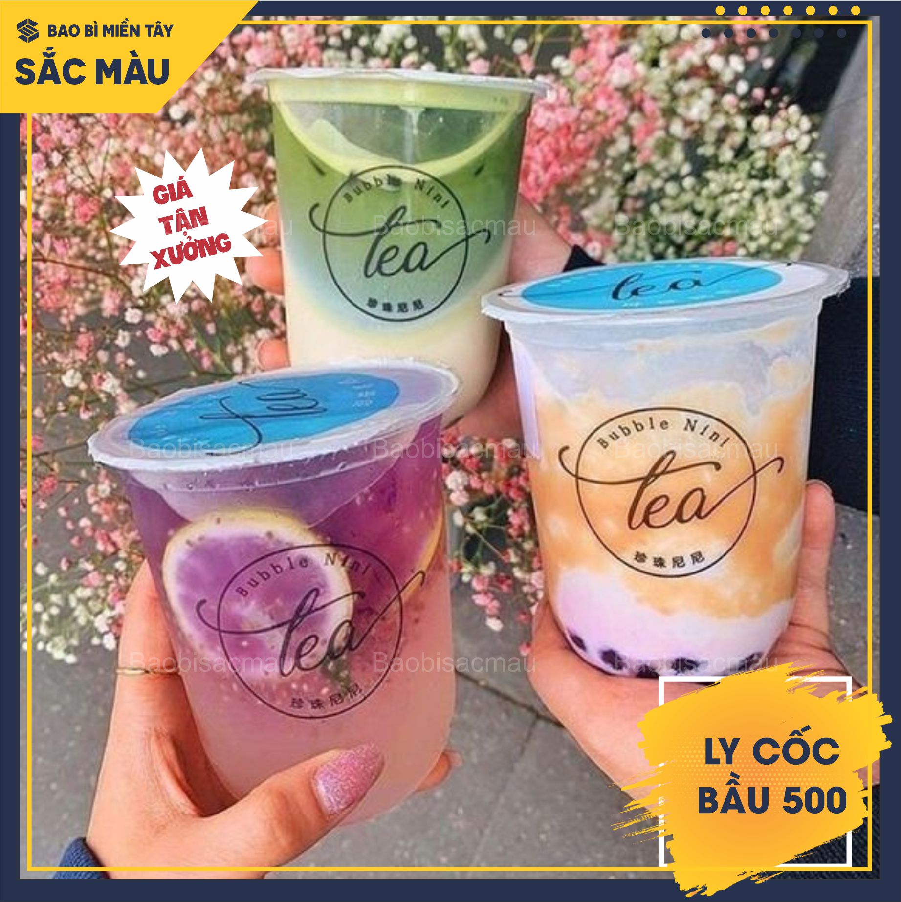Sỉ 50 cốc nhựa/ ly nhựa đáy bầu 500ml kèm nắp