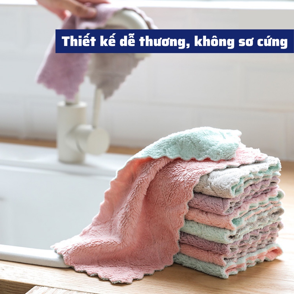 Khăn Lau Bếp 2 Mặt Đa Năng Dày Dặn Siêu Thấm - Lau Bát Đĩa, Bàn Ghế Cỡ Lơn 25cm x 25cm