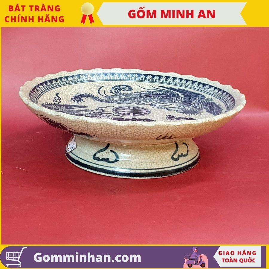 Đĩa bồng thờ, mâm bồng thờ bày ngũ quả men rạn Cao Cấp- Gốm Sứ Bát Tràng- Gốm Minh An