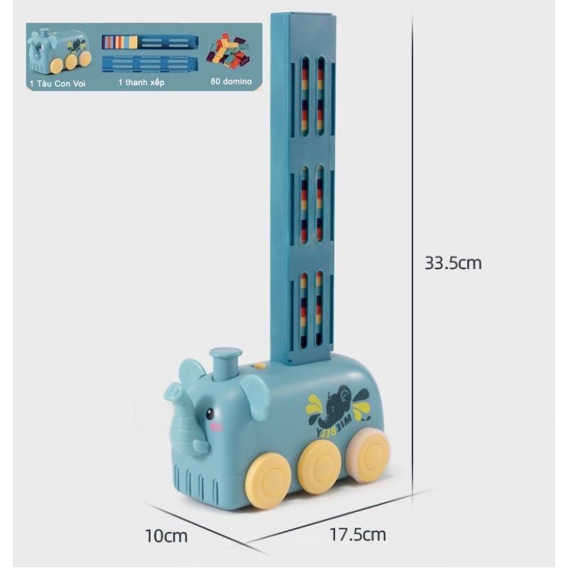 Xe Voi Domino Thả Khối- Tự Động - Có Nhạc Đèn - An Toàn Cho Trẻ