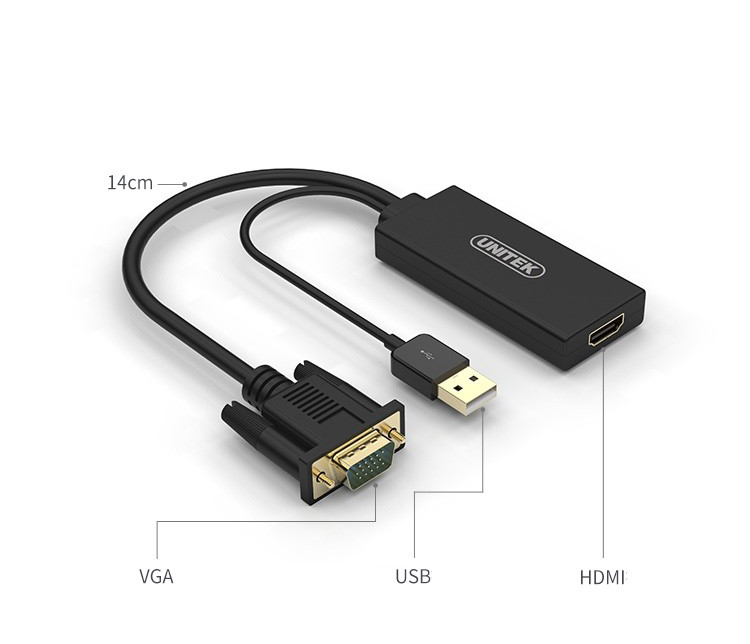 Cáp chuyển VGA sang HDMI có âm thanh Unitek Y-8711 Hàng chính hãng
