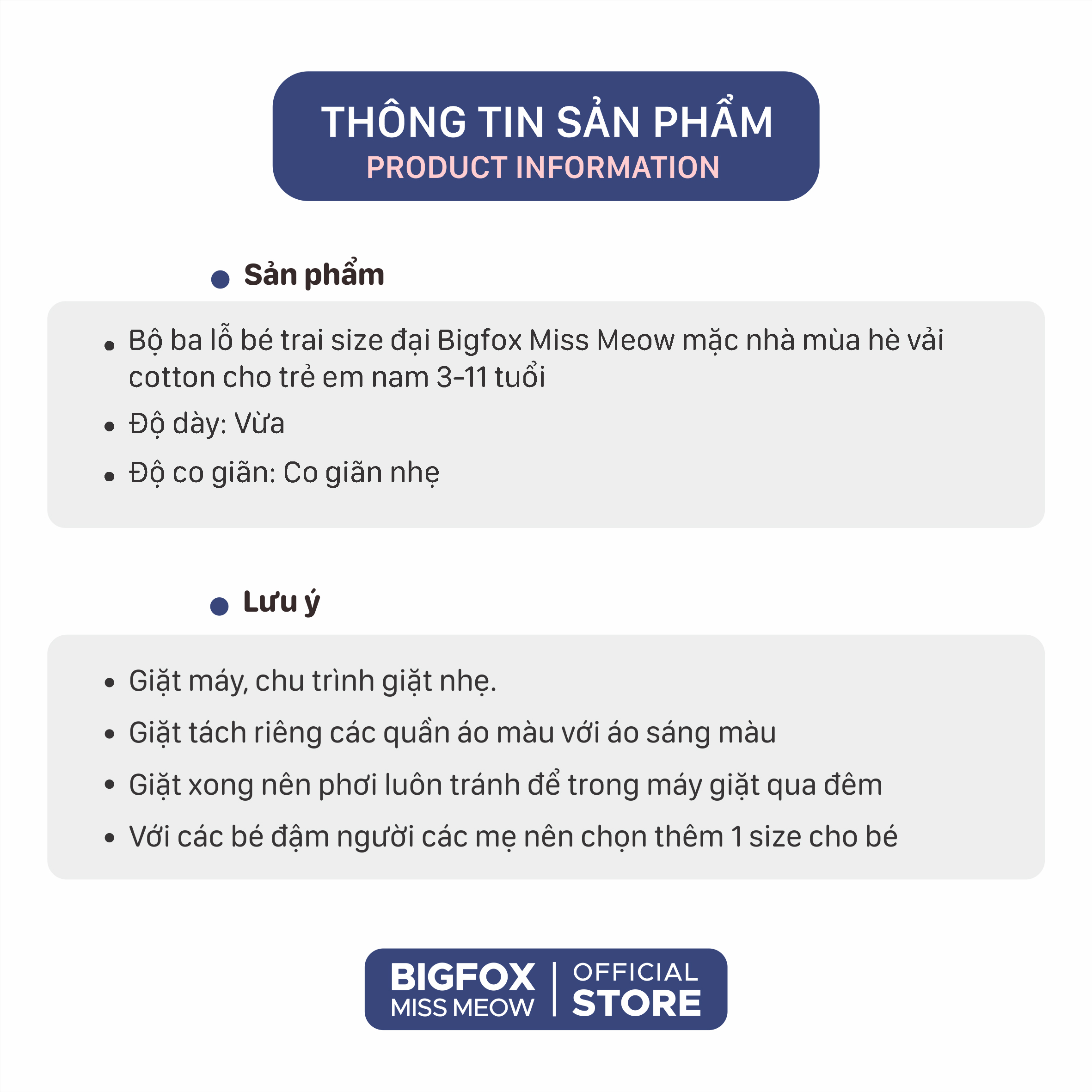 Bộ ba lỗ bé trai size đại Bigfox Miss Meow mặc nhà mùa hè vải cotton cho trẻ em nam 3-11 tuổi