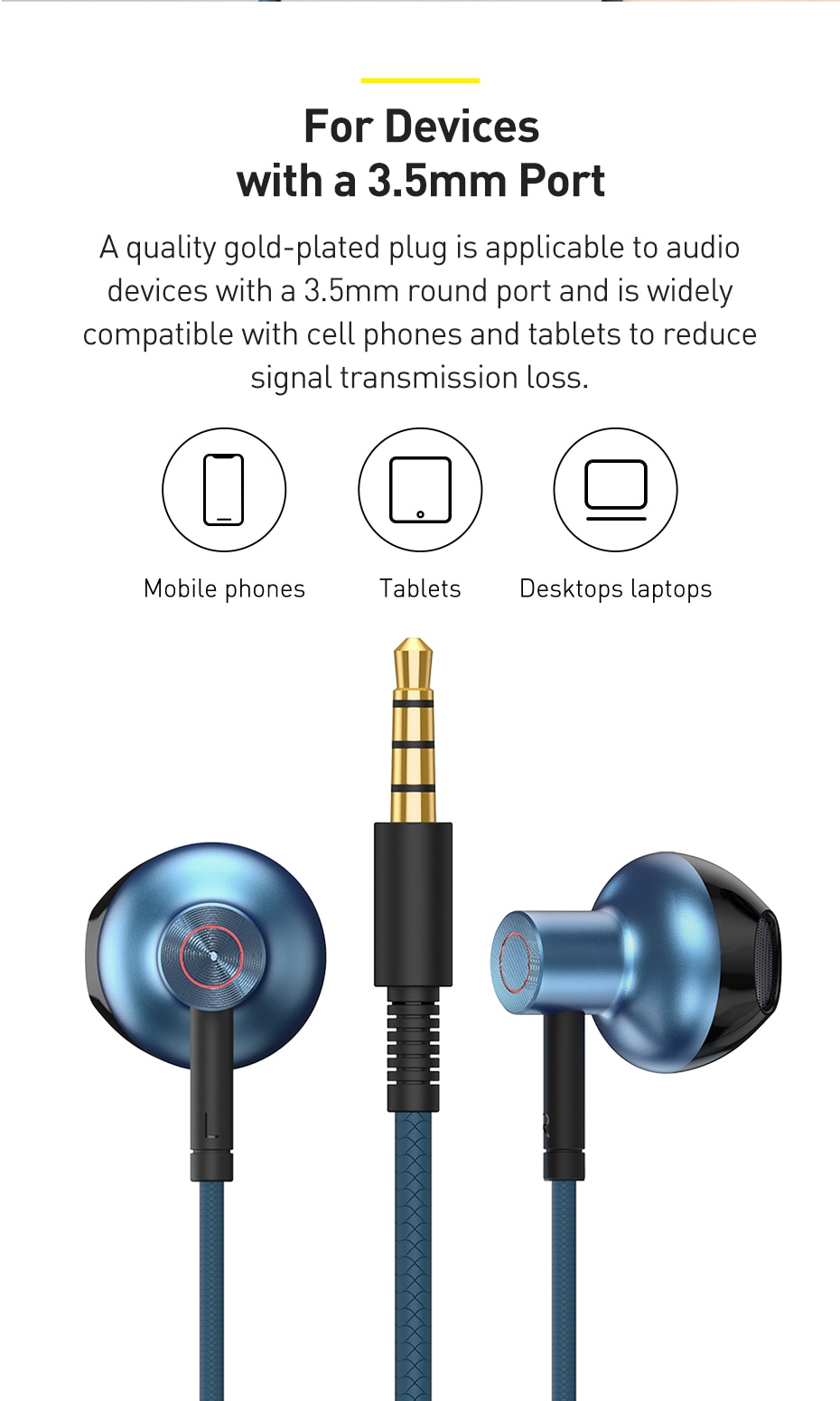 Tai Nghe Có Dây Baseus H19 Âm Thanh Trầm Nổi 6D 3.5 Mm Tích Hợp Micro