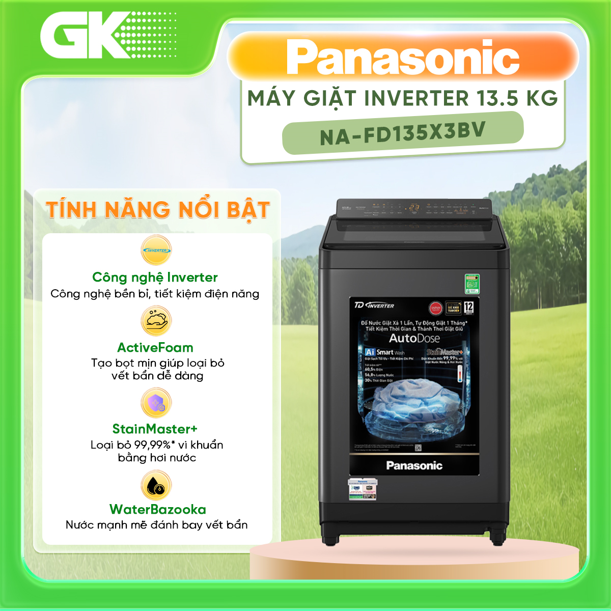 Máy Giặt Cửa Trên Panasonic 13,5kg NA-FD135X3BV - Giặt Hiệu Quả với Active Foam - Giặt Tối Ưu với TD Inverter - Hàng chính hãng