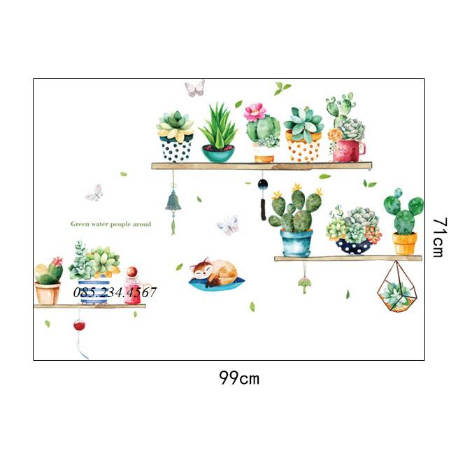 Decal dán tường chậu cây hoa xương rồng 01