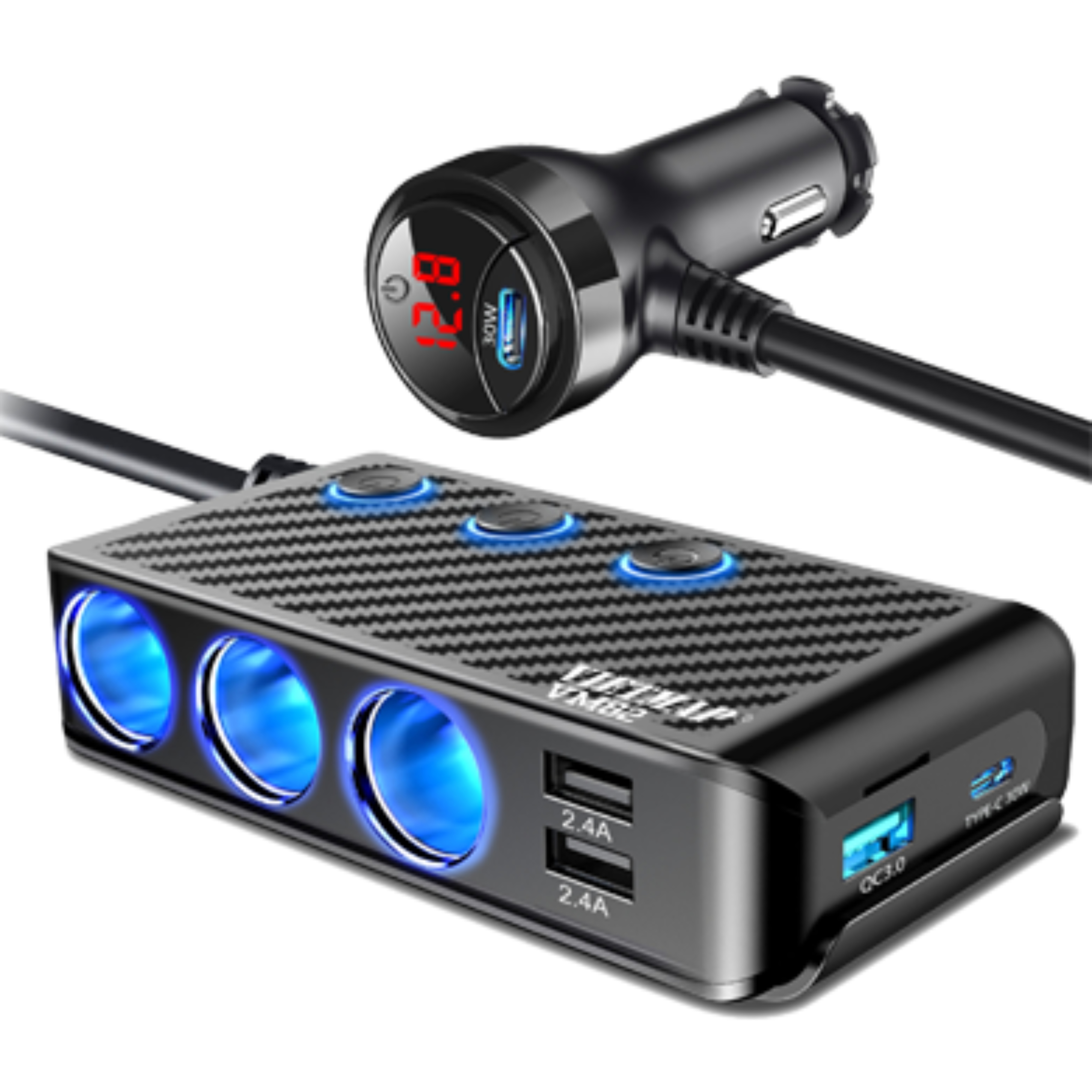 VIETMAP VM82 - Bộ chia sạc ô tô đa năng - Sạc nhanh Type-C PD 30W và QC 3.0 - Hàng chính hãng