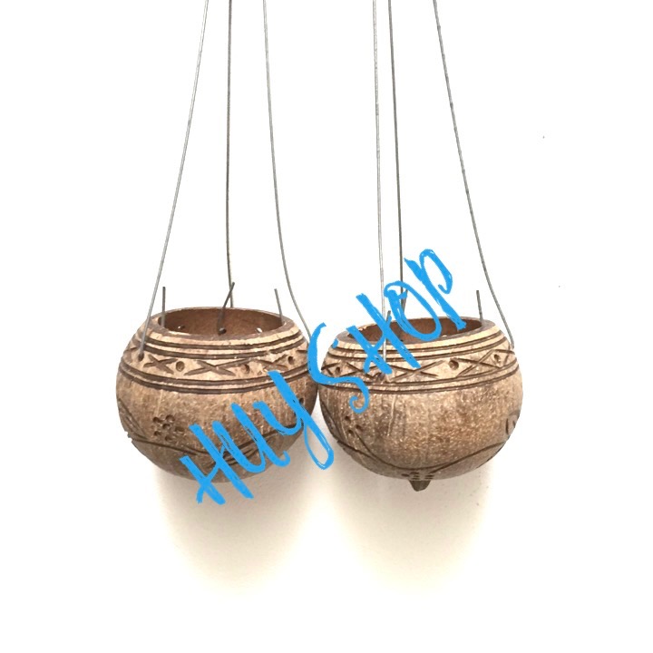 COMBO 5 CÁI GIỎ GÁO DỪA TRANG TRÍ + MÓC KẼM 7X7CM