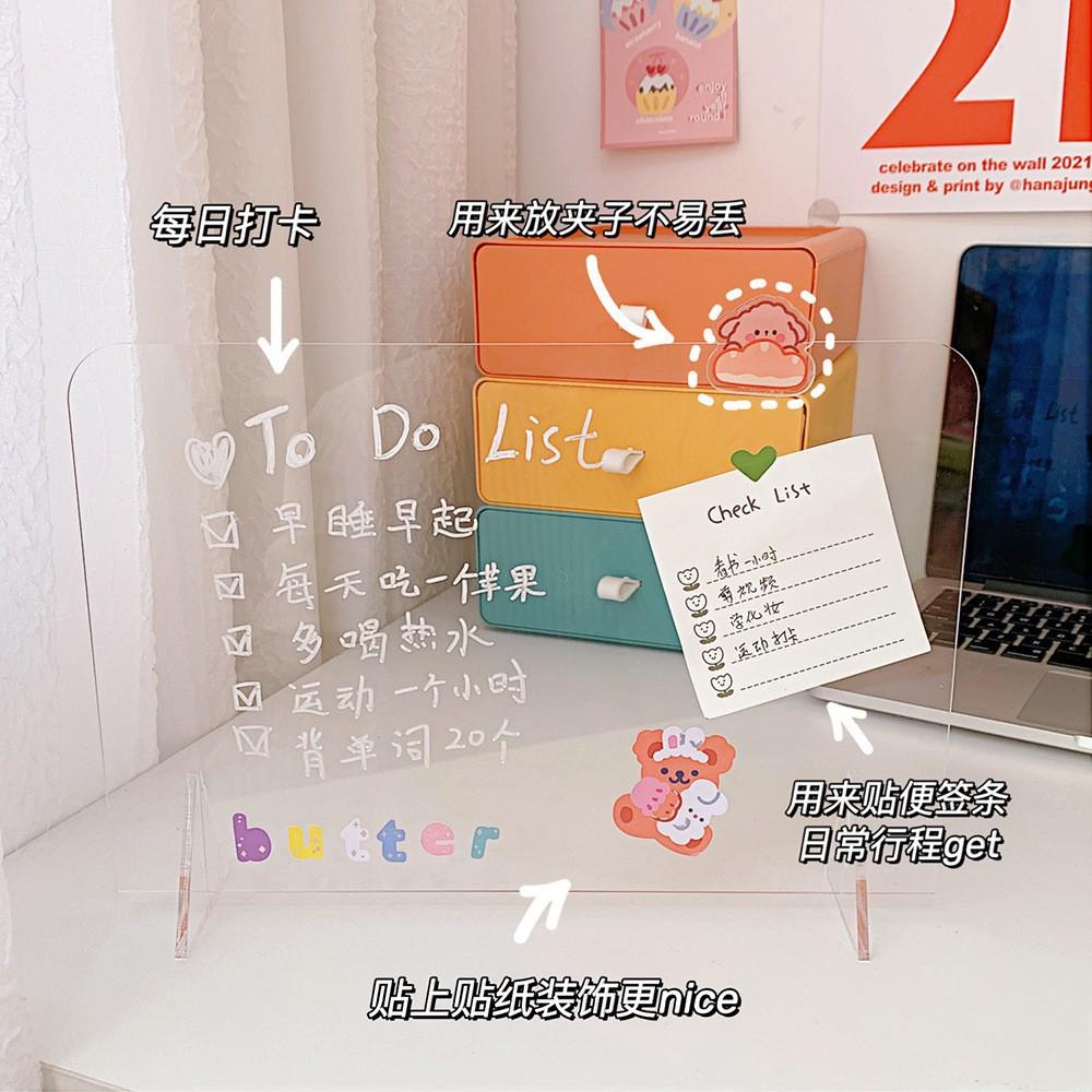 Bảng ghi chú trong suốt để bàn chất liệu nhựa mica để note lịch làm việc có thể tẩy xóa tiện lợi Bobia