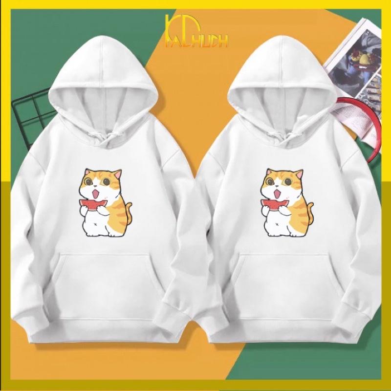 Áo hoodie cặp nam nữ in mèo ăn dưa hấu