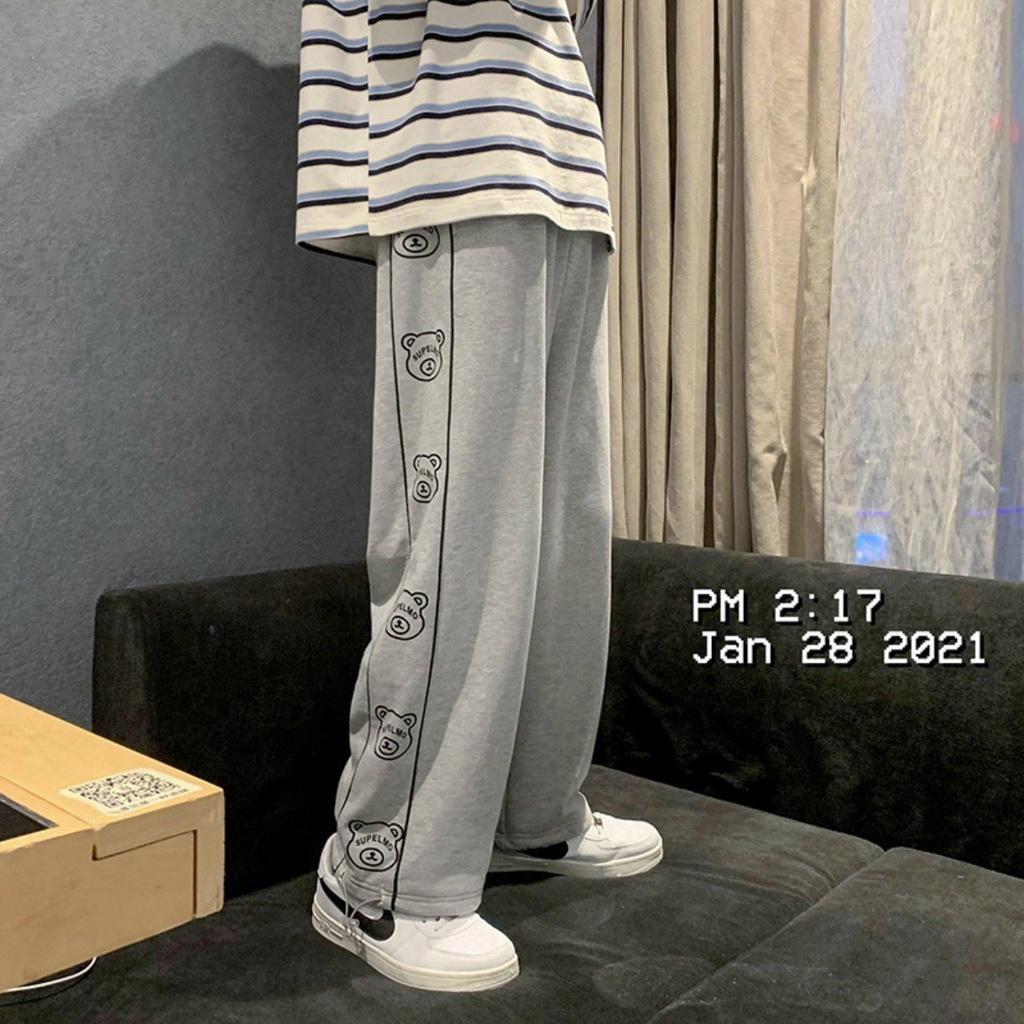 Quần thun jogger logo in đầu chú gấu superl Mo chất liệu 2 da mềm mịn năng động,Quần Jogger nam Phong cách đường phố phối sọc PALAGF, Quần dài thể thao chất thun da cá mềm mịn