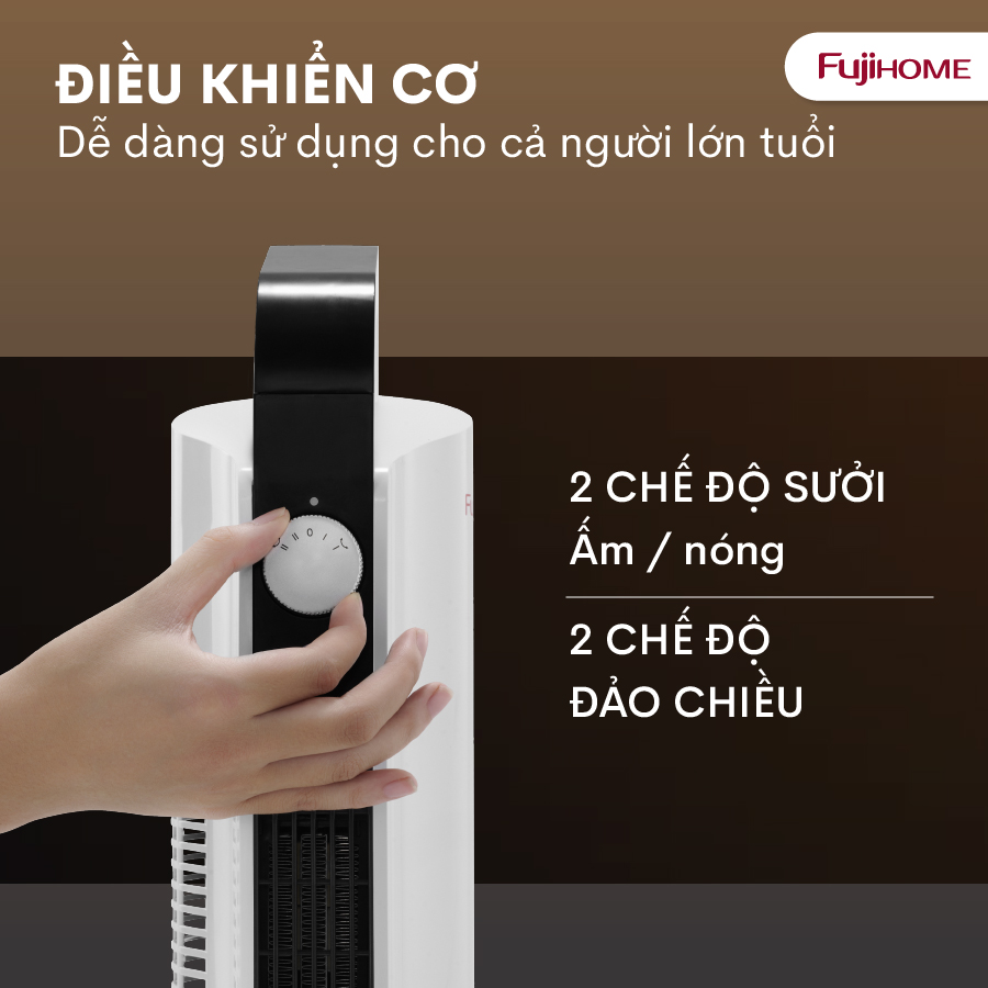 Máy sưởi gốm không khô da nhập khẩu FUJIHOME FH2000 điều khiển từ xa, quạt sưởi ấm mini hẹn giờ, tự động ngắt ,không phát sáng, không đốt oxi- Hàng nhập khẩu