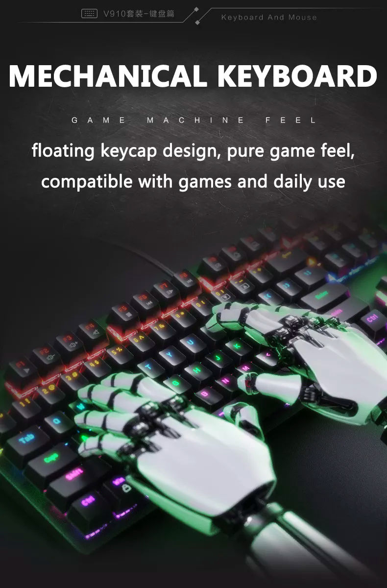 Bàn phím cơ Inphic V910 Bàn phím chơi game có dây chuyên nghiệp LED RGB Mix Backlit 104 phím - Hàng chính hãng