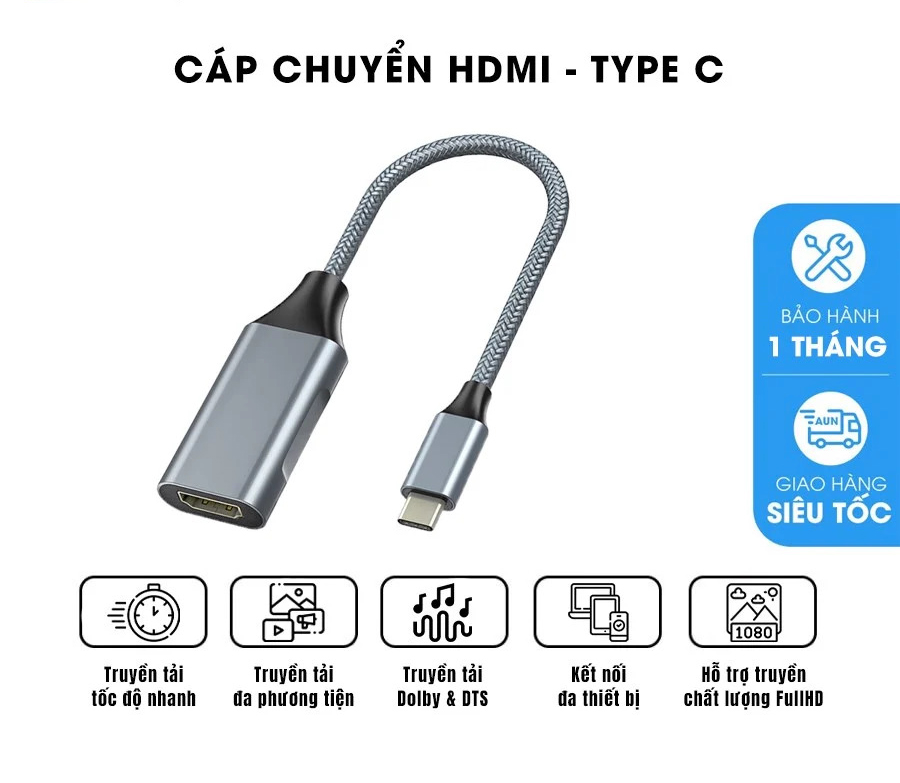 Cáp chuyển Type-C sang HDMI truyền tải hình ảnh, âm thanh 4k cho điện thoại / máy ảnh / PS4 / ps5 / XBOX / Máy Chiếu Chất Lượng