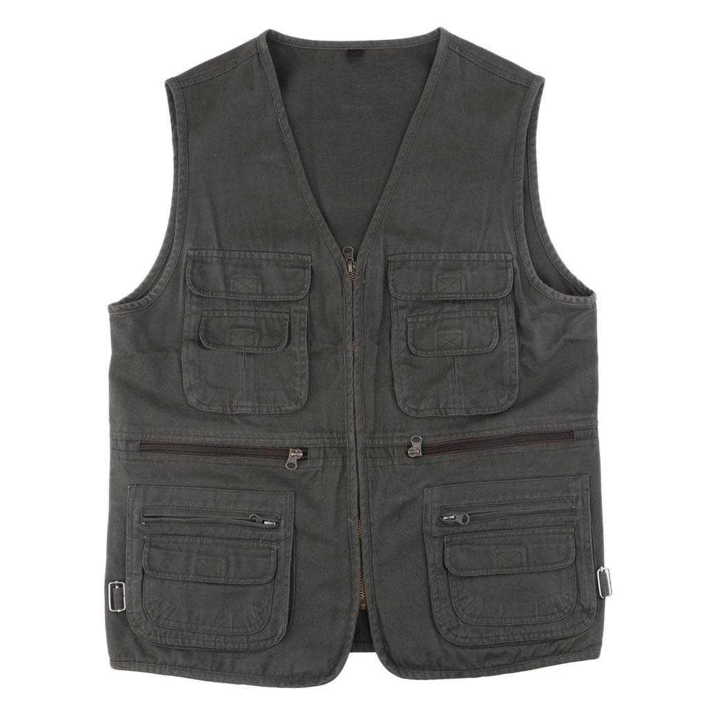 Men's Fishing Vest Utility Sports Vest Multi Pocket Waistcoat L Black