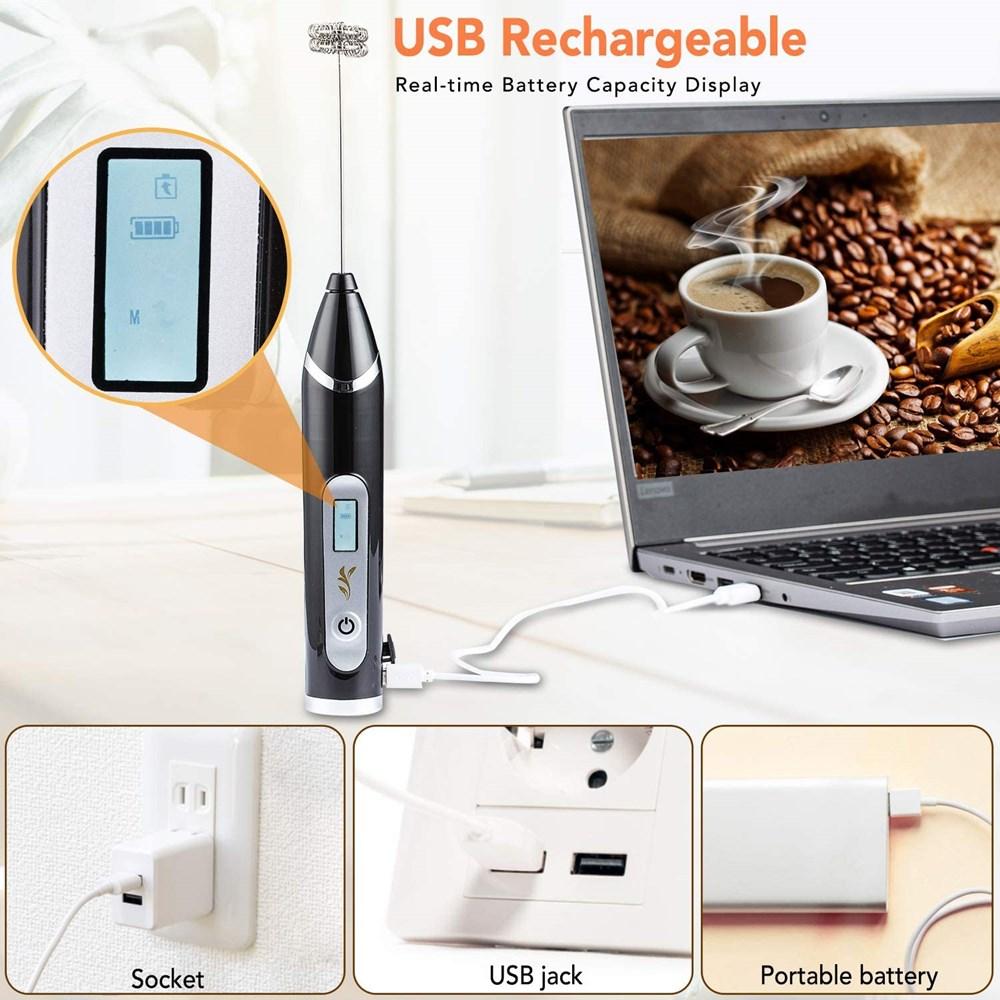 Điện Máy Trộn Xay Sinh Tố Bọt Sữa Cầm Tay Có Sạc USB Dock Không Bong Bóng Máy Làm Đánh Cho Cà Phê Cappuccino