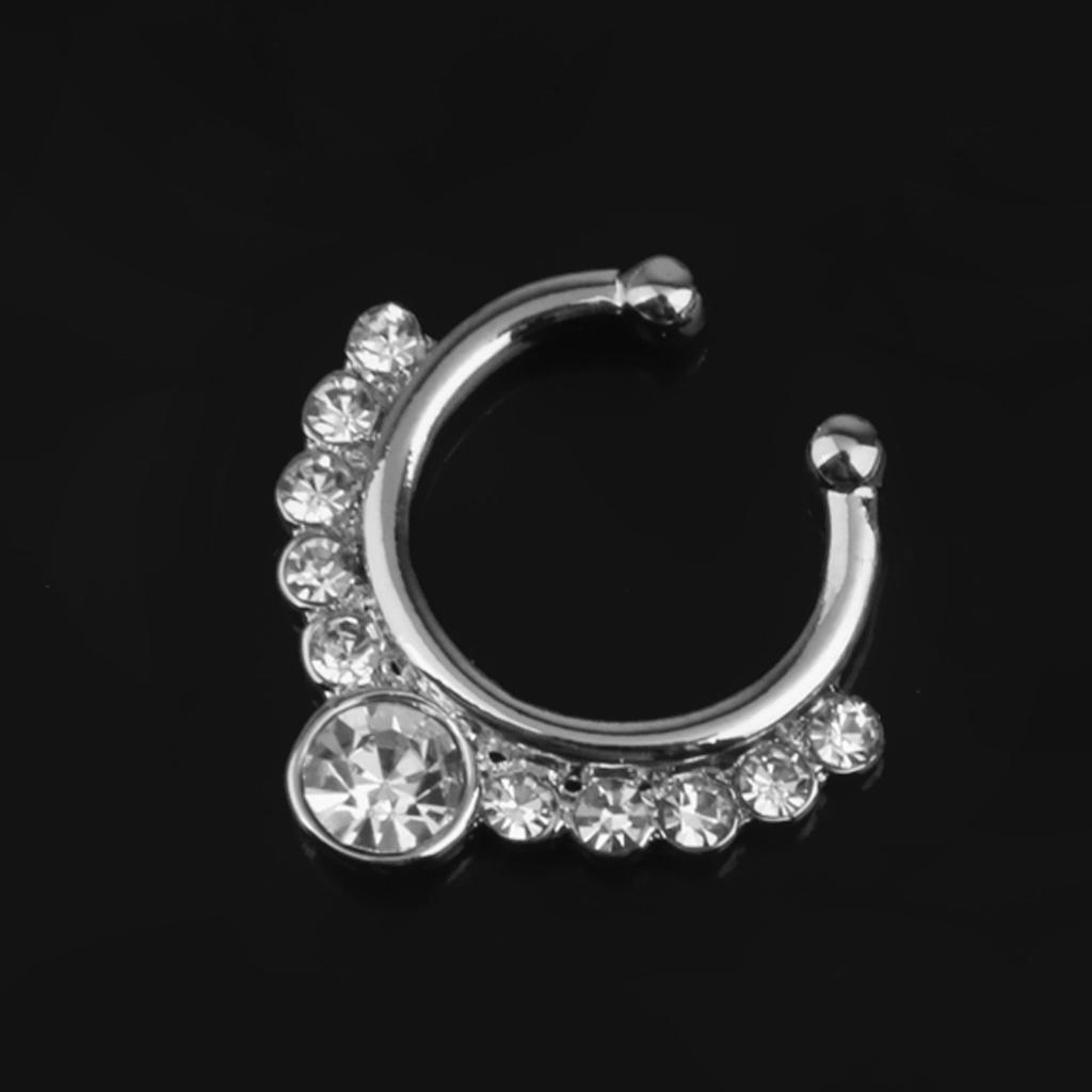 Crystal Rhinestone Fake Septum Clicker Non Piercing Hanger Clip On Nose Ring