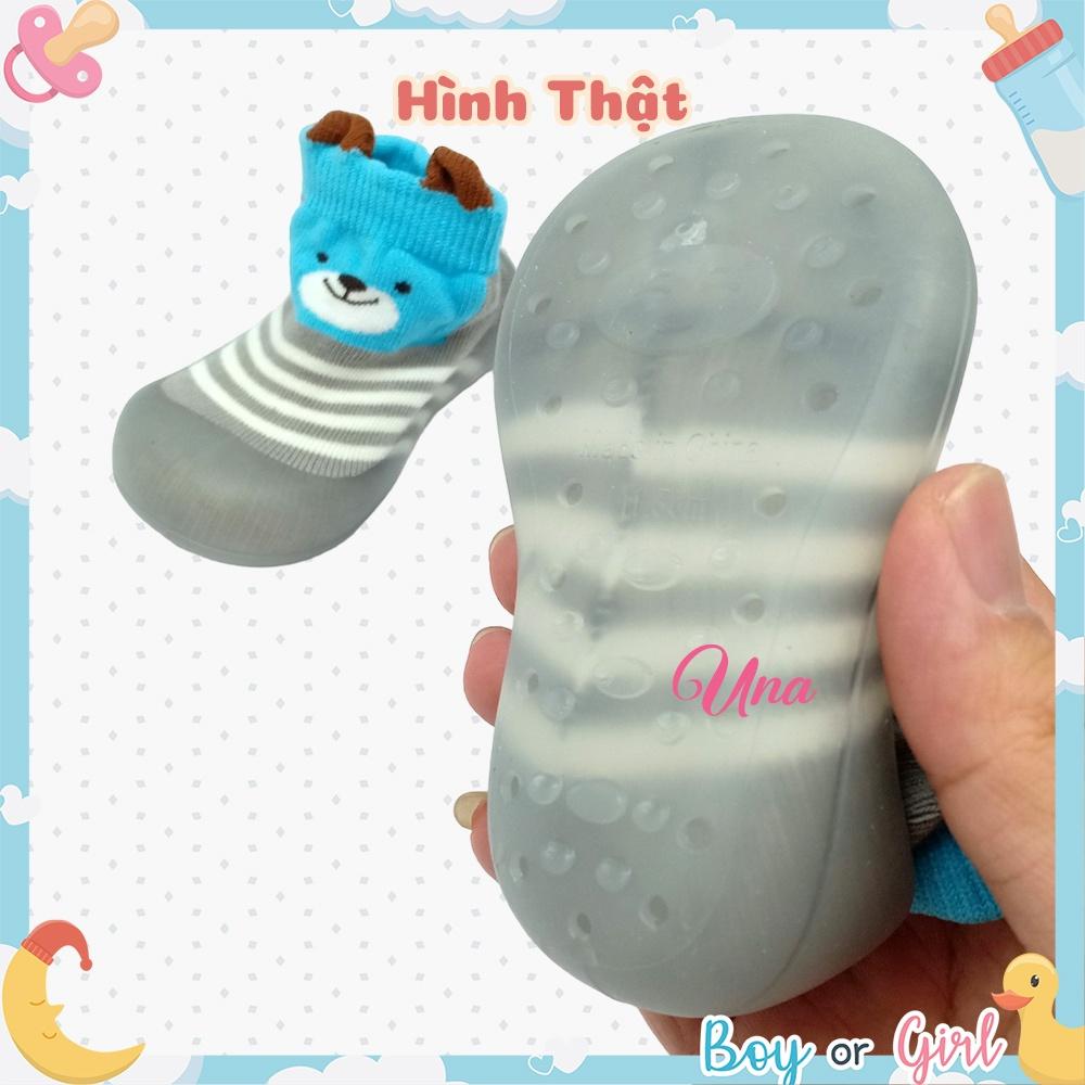 Giày Tập Đi Cho Bé Trai Bé Gái, Giày Tất Chống Trượt Đế Mềm Mại U09 Xanh Xám