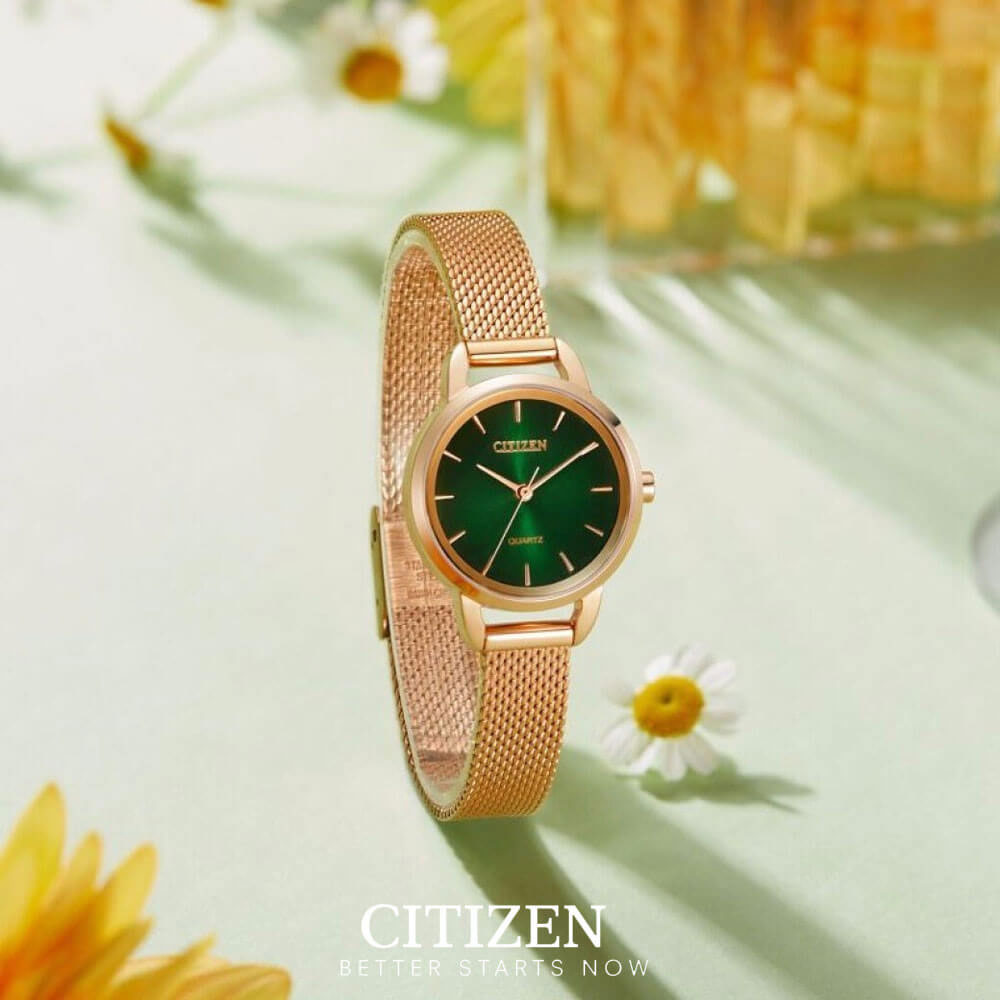 Đồng Hồ Nữ Citizen Pin (Quartz) EQ3003-50W (26mm) - Dây Kim Loại - Kính Khoáng - Mặt Xanh