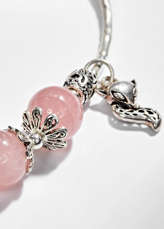 Vòng tay thạch anh hồng phối charm hồ ly bạc Ngọc Quý Gemstones