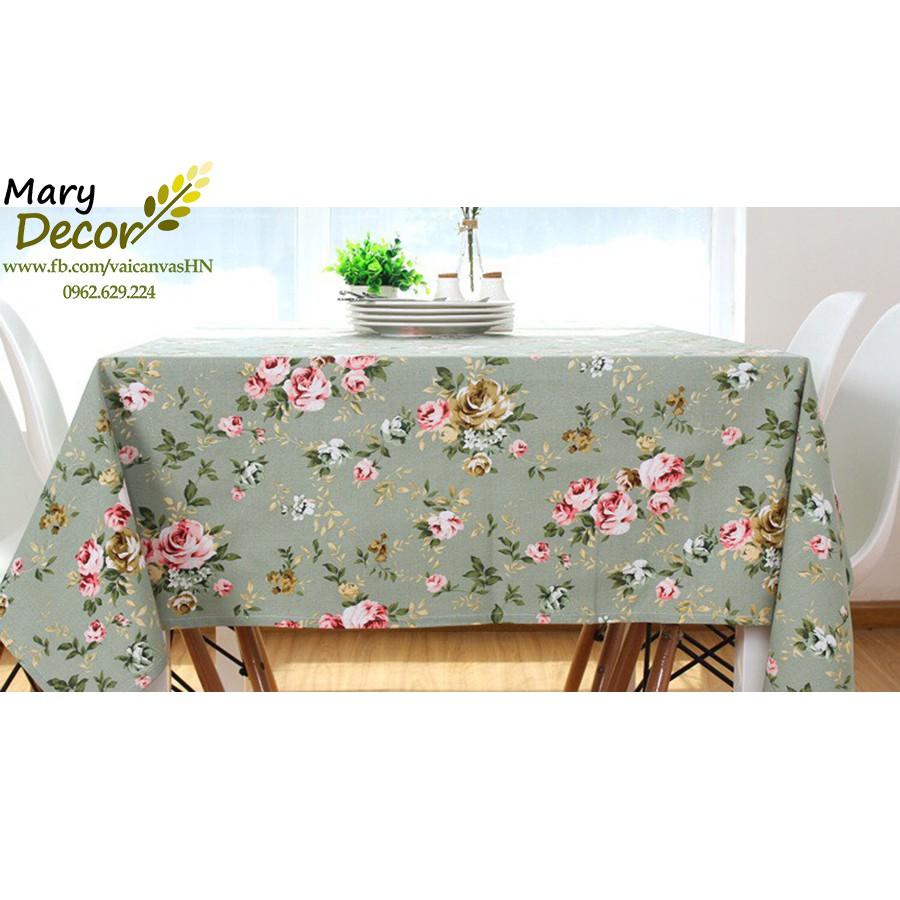 Khăn trải bàn Họa tiết Hoa xanh vintage viền ren (đủ kích thước) - K04