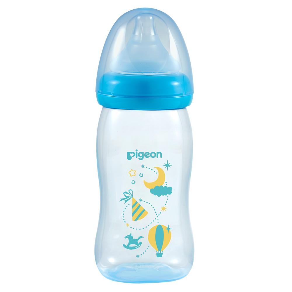 Hình ảnh Bình sữa cổ rộng PP Plus họa tiết xanh/hồng Pigeon 240ml (M) (HSD:11/2025)