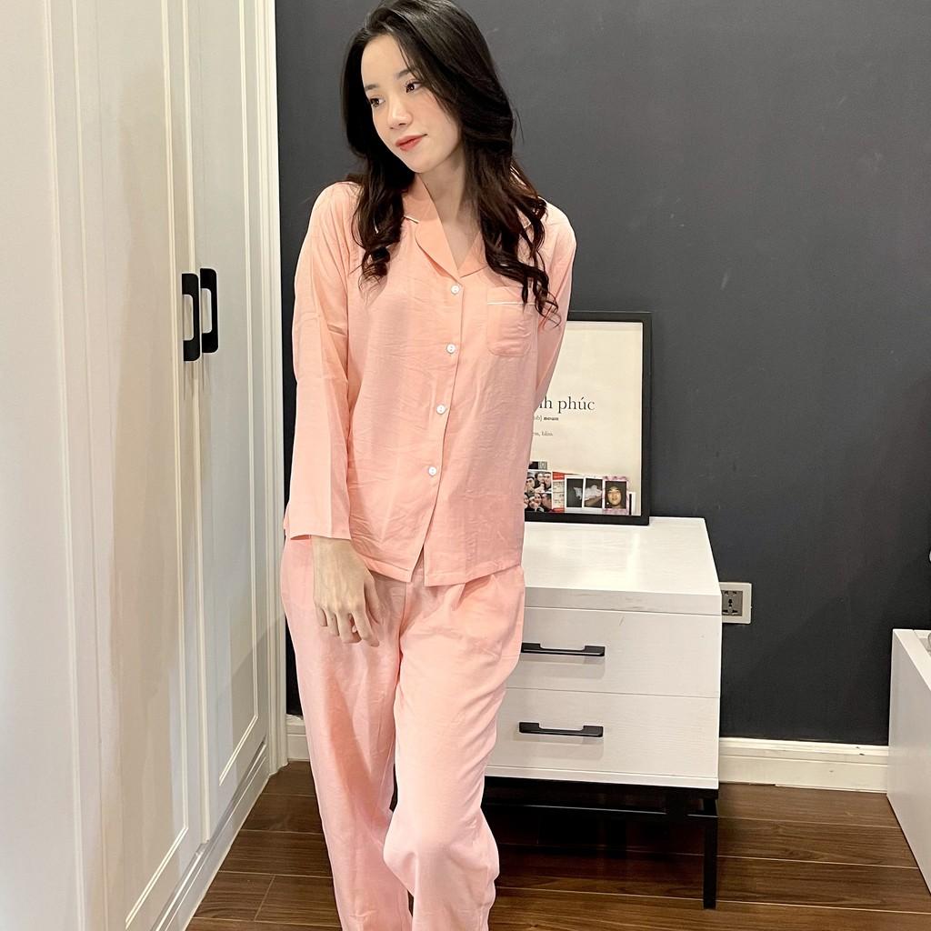 PIJAMA CHẤT ĐŨI HÀN CAO CẤP MÀU HỒNG TRƠN BỘ ÁO DÀI QUẦN DÀI