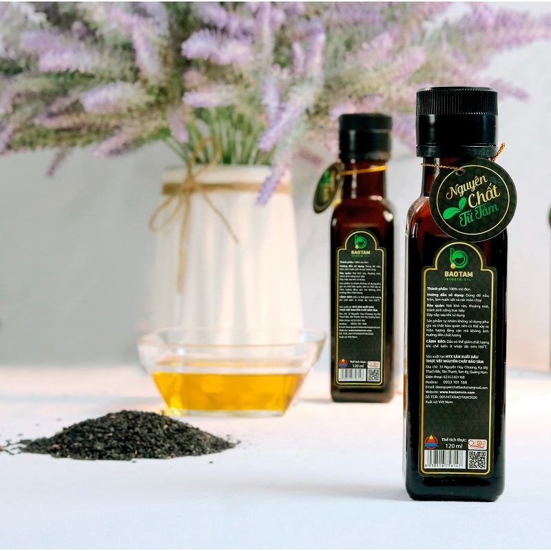 Dầu Mè Đen Nguyên Chất Bảo Tâm – Sản xuất từ Hạt Mè Đen Thuần Chủng Tự nhiên, Cao cấp - Nấu Canh, Trộn Salad, Cho bé Ăn Dặm - Hàng Chính Hãng – 120 ml