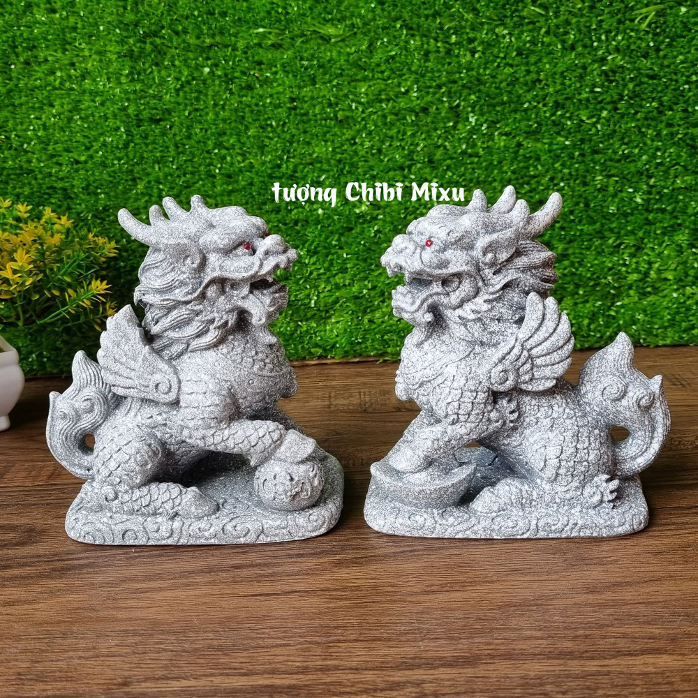 Cặp Tỳ Hưu trắng có bệ đá ngang 11cm x cao 12cm