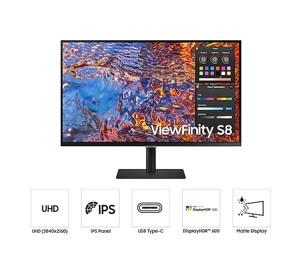 Màn hình đồ họa Samsung ViewFinity S8 UHD LS32B800PXEXXV( 32 inch ( 3,840 x 2,160 ) IPS / 60Hz / 5ms / Display Port / HDMI / USB Hub / USB - C Charging 90W ) - Hàng Chính Hãng