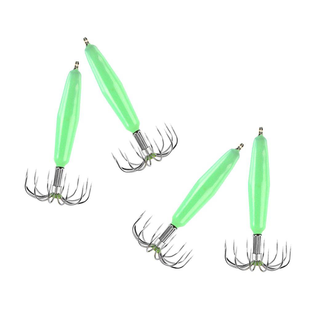 4pcs Stainless Steel Luminous Squid Jig Hook Barrel Umbrella Octopus Hooks