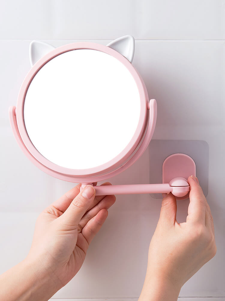 Gương Trang Điểm Treo Tường Tai Mèo Hamart Gương Tròn Mini Dán Tường Nhà Tắm Xoay 360°
