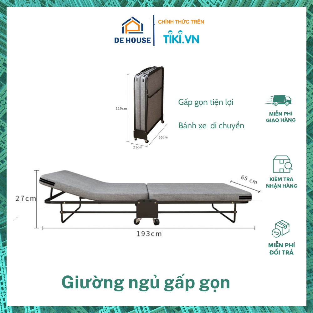 Giường Gấp Di Động Thư Giãn Đa Năng Kèm Đệm - Hàng Nhập Khẩu