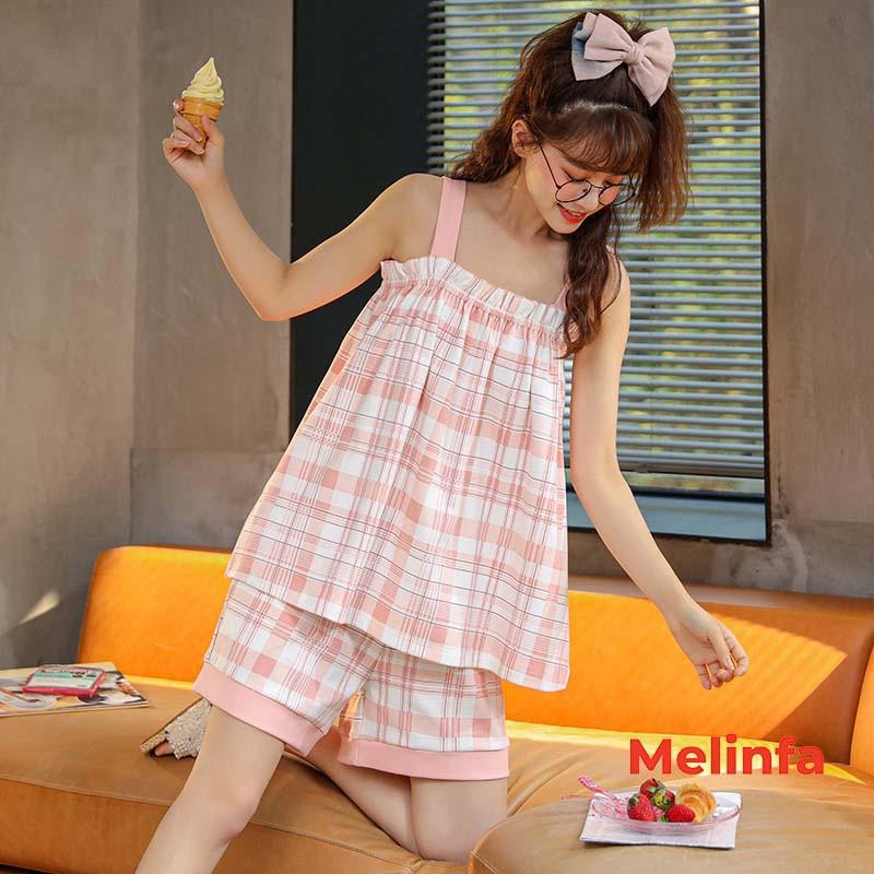 Bộ đồ ngủ pijamas nữ, bộ mặc nhà hai dây bản to quần short vải cotton nhiều màu mã VABD0150