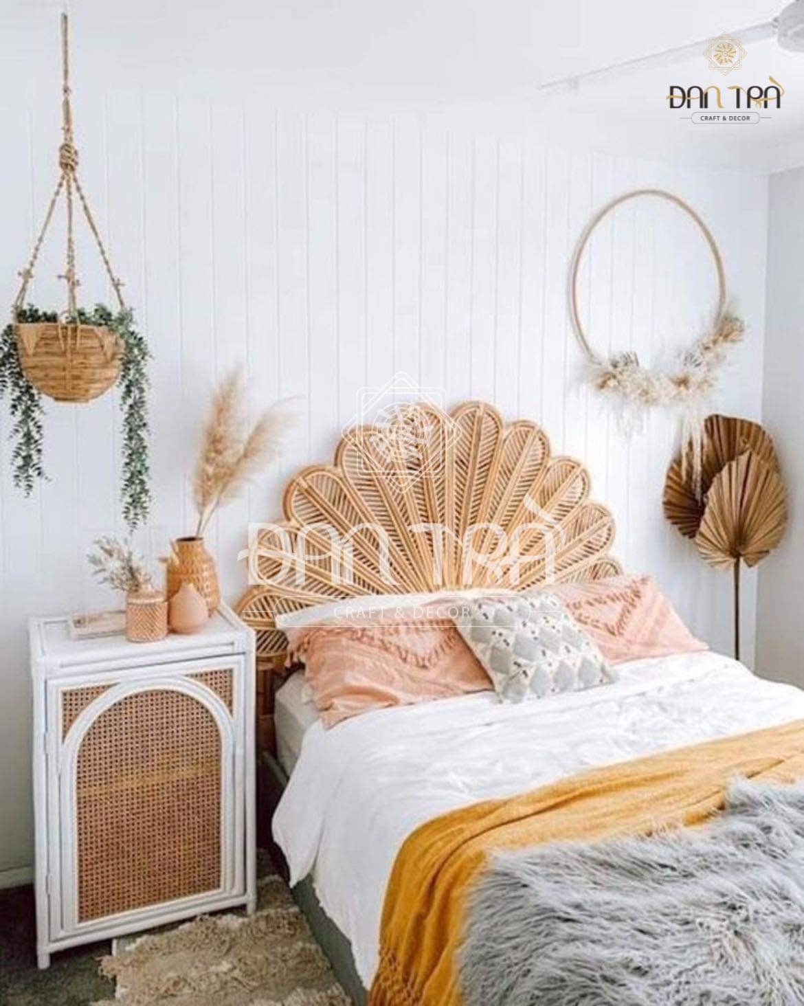 Đầu Giường Mây, Đầu Giường Cánh Hoa Thủ Công, Tab Giường Decor, Bàn Ghế Mây Tre ĐAN TRÀ