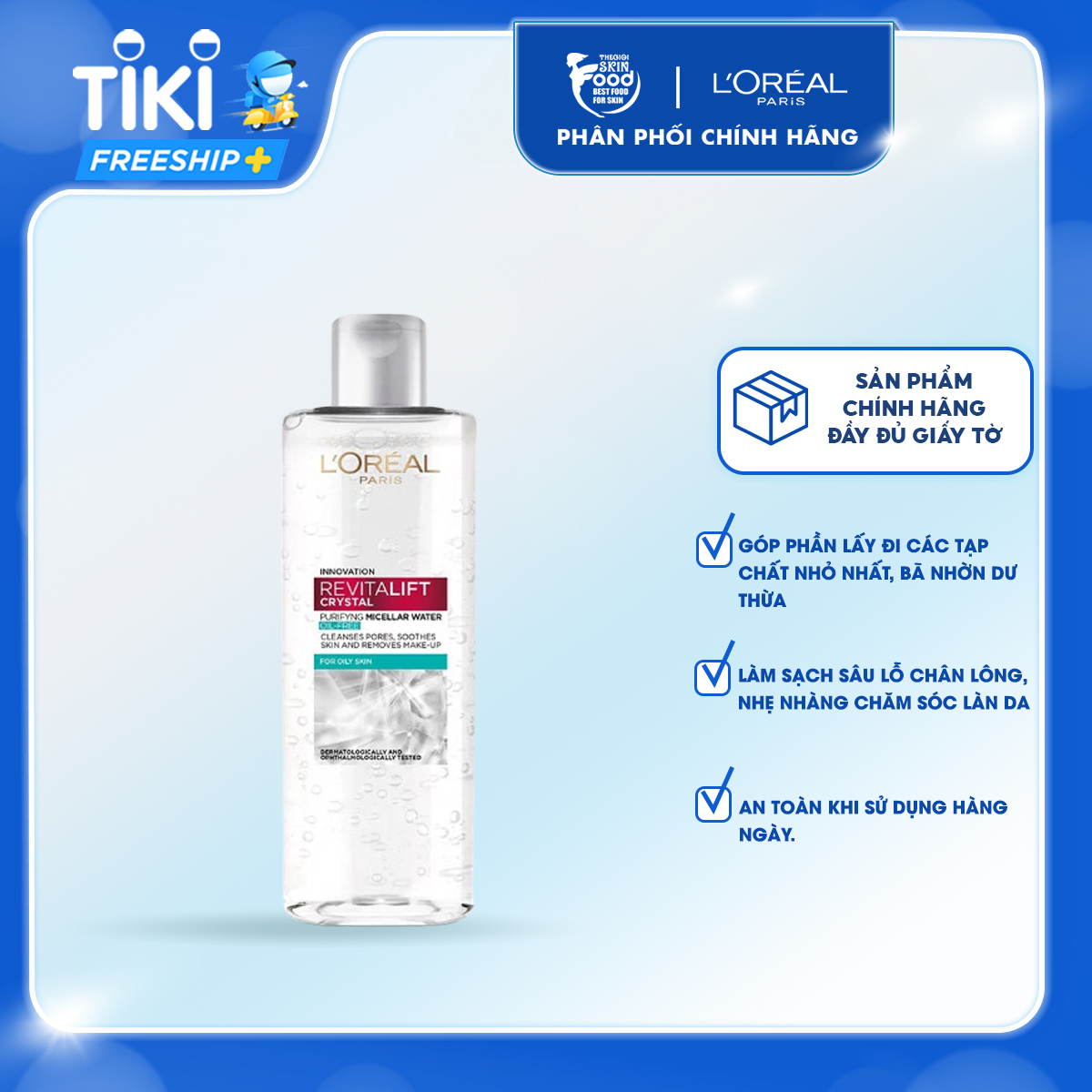 Nước Tẩy Trang Làm Sạch Cho Da Dầu L'oreal Revitalift Crystal Purifying Micellar Water