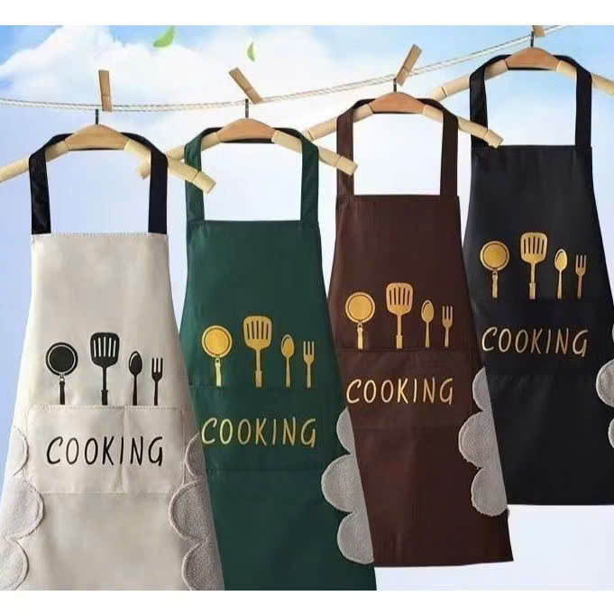 Tạp Dề Nấu Ăn Vải Cotton Có Túi Đựng &amp; Khăn Lau Tay Chống Thấm Nước - Dễ Dàng Vệ Sinh, Tiện Lợi - HÀNG CHÍNH HÃNG MINIIN