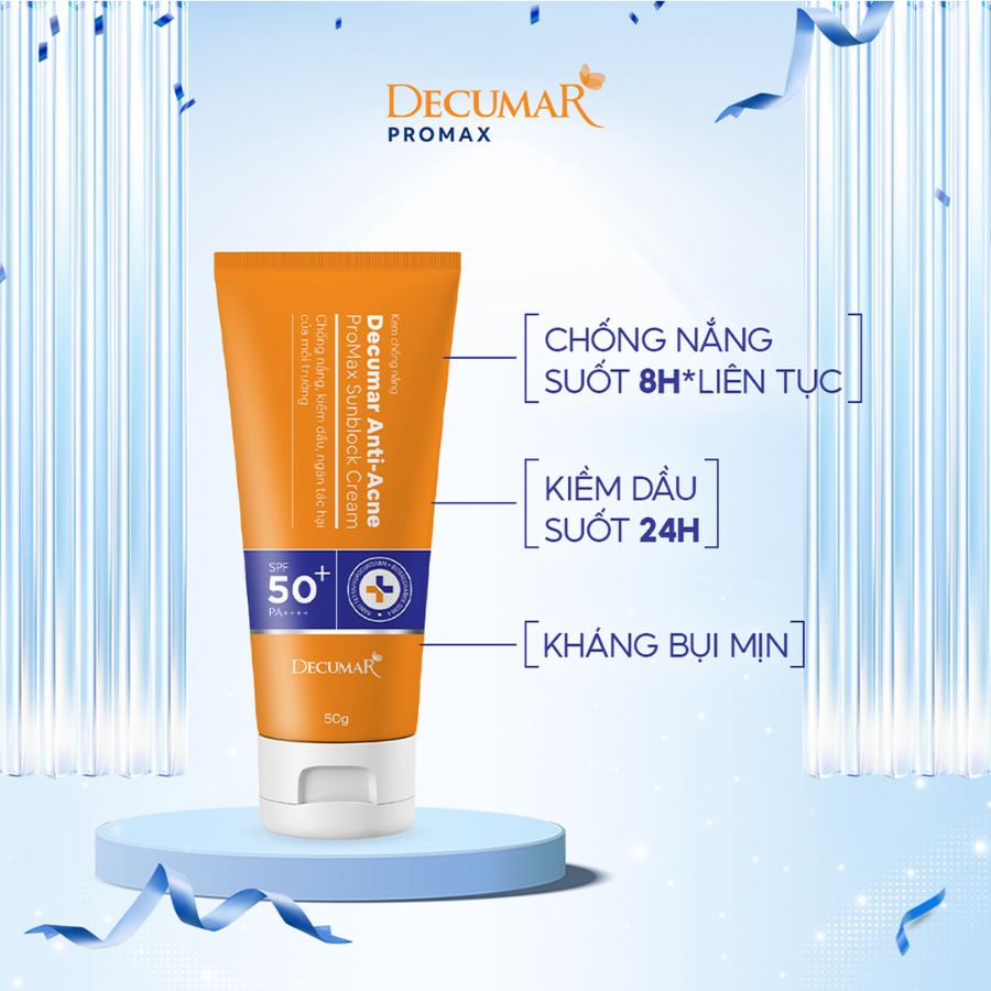 Kem chống nắng ngừa mụn, mờ thâm, ngừa sẹo, tái tạo da Decumar Anti-Acne Promax Sunblock SPF Cream SPF50+ 50g